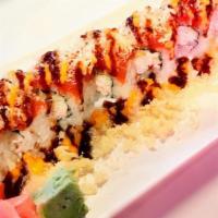 Samurai Roll · California roll topped with spicy tuna and mixed crunchy on top, and chef special sauce.