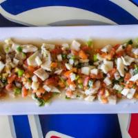 Ceviche Mixto · Fish and Shrimp Ceviche cooked in lime juice
jalapeños, tomatoes, cilantro and onions