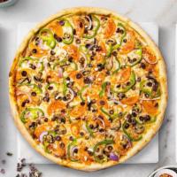 Veggie Pizza · Mushrooms, green peppers, onions and black olives baked on a hand-tossed dough.