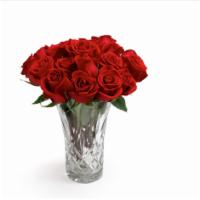 Roses · 1 Dozen Premium Long Stem Roses in a Glass Vase.