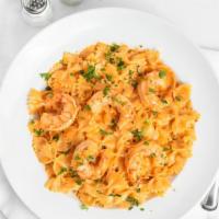 Pasta Diavola · Bowtie pasta, shrimp, Calabrian chilies, in a spicy cream sauce.