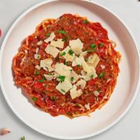Bolognese Boy Pasta (Spaghetti) · Fresh spaghetti served with a meaty red sauce.