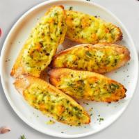 Cheesy Garlic Bread · (Vegetarian) Housemade bread toasted and garnished with butter, garlic, mozzarella cheese, a...