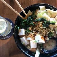Vegetarian (Noodles Contain Egg) · Veggie broth, vegetarian base, tofu, spinach,cabbage, garlic chips, green onion, sesame seed...