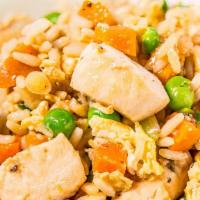 Large Pan Of Chicken Fried Rice · Loss of fried rice with veggies