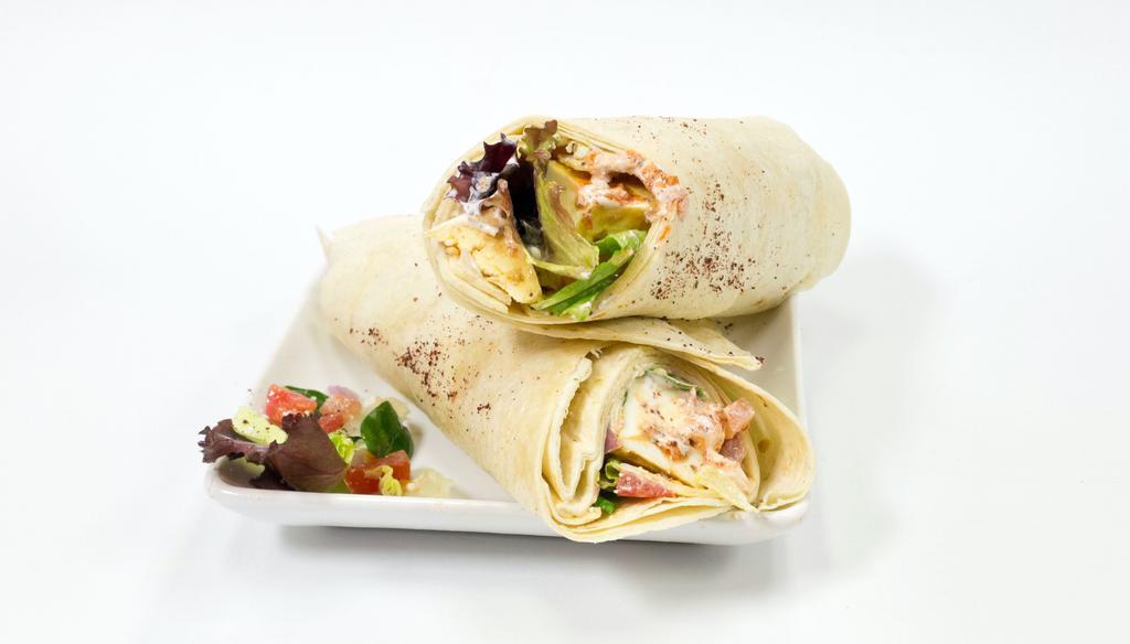Cheese Kebab Wrap · Cheese Kebab wrapped up in a lavash bread along with spring mix, tomatoes, onions, yogurt sauce, cilantro sauce, and seasonings!