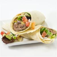 Beef Kobida Kebab Wrap · Beef Kobida Kebab wrapped up in a lavash bread along with spring mix, tomatoes, onions, yogu...