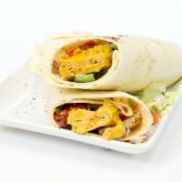 Chicken Kobida Wrap · Chicken Kobida Kebab wrapped up in a lavash bread along with spring mix, tomatoes, onions, y...