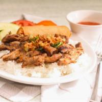  Steam Rice With Grilled Chicken & Egg Roll · 