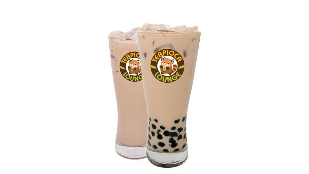 Almond Cream Black Tea · Creamy, iced, almond flavored black tea. 
•Standard sweet (non-adjustable) 
•Includes lactose-free creamer (substitutable) •Available hot upon request