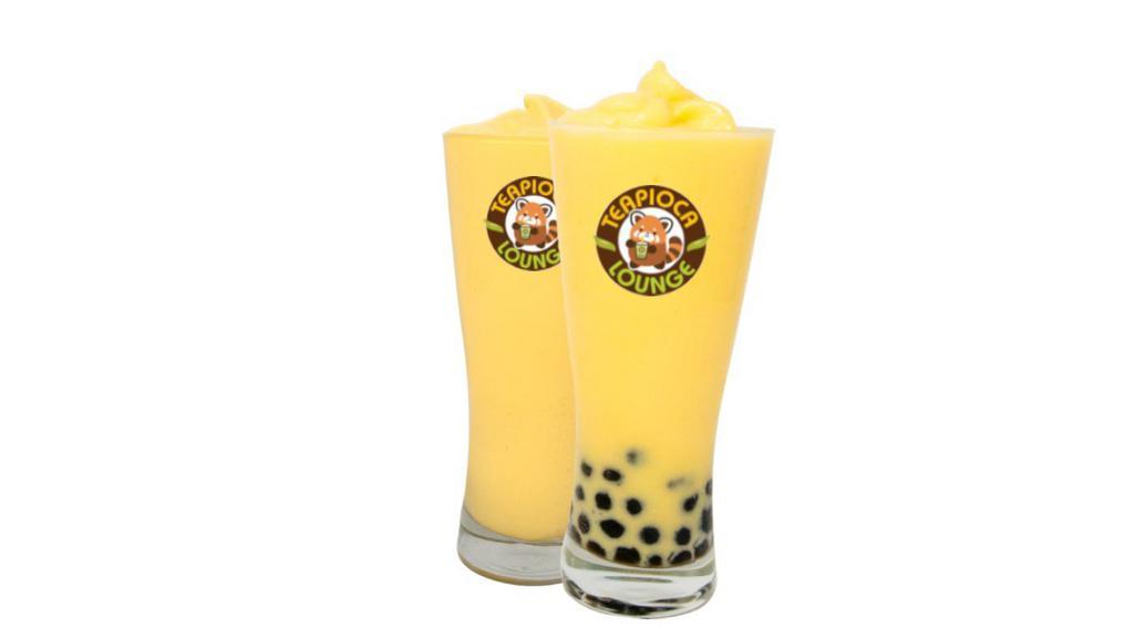 Mango Smoothie · A creamy mango flavored smoothie. Made with real mango. 
•Standard sweet (adjustable) 
•Includes lactose-free creamer (substitutable)
•Tapioca Optional