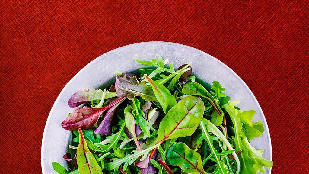Garden Green Salad · Organic mixed greens tossed with fresh tomatoes, red onions, mushrooms, green peppers with a balsamic vinaigrette dressing