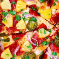 Hawaiian Pizza  · Freshly made pizza dough topped with Canadian bacon, smoked bacon, sweet pineapple, cheddar ...