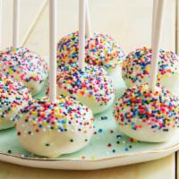 Vanilla Cake Pop · Vanilla cake dough balls dipped in white chocolate /chocolate.