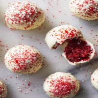 Red Velvet Cake Pop · Red Velvet cake dough balls dipped in white chocolate /chocolate.