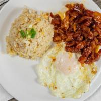 Tocilog · Fried rice, tocino, and egg.