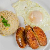 Longsilog · Fried rice, longanisa, and egg.