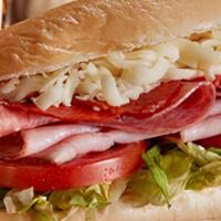 Italian Sandwich · Italian sandwich is served with ham, Italian dressing, lettuce, mozzarella cheese, pepperoni...