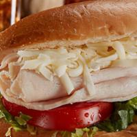 Turkey Sandwich · Turkey sandwich is served with lettuce, mayo, mozzarella cheese, mustard, tomatoes, turkey.