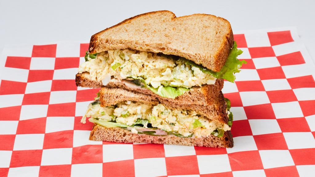 Chicken Salad Sandwich · Homemade Chicken Salad, Lettuce, Mayo on Wheat Bread (No nuts or fruit).