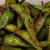 Sautee Edamame · Lightly stir fried with garlic and soy sauce.