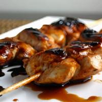 Yakitori (2 Pc) · Grilled chicken with bell pepper and onion on a skewer.