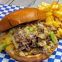 Hero Medi Burger · Halal burger Patty mixed with Philly cheesesteak comes with bell pepper, onions, and mushroo...