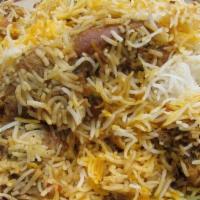 Goat Dum Biryani · GOAT (Tender pieces) marinated in Hyderabadi style with Biryani spices, Yoghurt and Rice Dum...