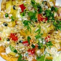 Paapdi Chaat · A mix of crushed flat Puri (flat Indian bread) mixed with Chana masala (chickpeas). - VEGAN ...