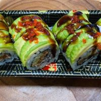 Dragon Roll · Eel cucumber, topping avocado, eel sauce, and masago.
