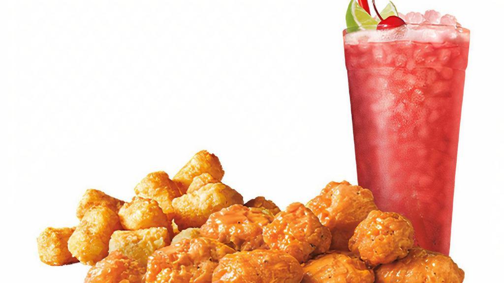 Buffalo Sauced Jumbo Popcorn Chicken® Combo · Our Jumbo Popcorn Chicken made with breaded 100% all-white meat chicken and coated in a spicy, Buffalo sauce. This cravable favorite makes for a great snack. Even better with a Side and Drink included!
