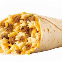 Sausage, Egg And Cheese Breakfast Burrito · Sausage, eggs and cheese, oh my! The Jr. Breakfast Burrito is packed with savory sausage, fl...
