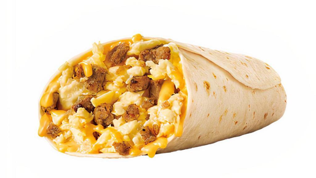 Sausage, Egg And Cheese Breakfast Burrito · Sausage, eggs and cheese, oh my! The Jr. Breakfast Burrito is packed with savory sausage, fluffy eggs and melty cheese, and all wrapped up in a warm flour tortilla. Value tastes good, doesn't it?