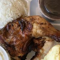 1/2 Chicken · a half chicken grill  with sides:
rice, the special corn salad, tortillas, sauce, onion gril...