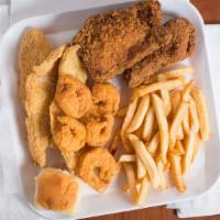 5 Shrimp, 2 Fish & 2 Chicken · Small side French fries.