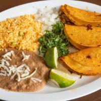 3 Taco Plate/3 Tacos Platillo · Served with rice a beans.