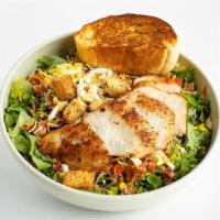 Grilled Chicken Salad · 520-1680 cal. Grilled chicken breast served on a bed of greens with mixed cheese, egg, tomat...