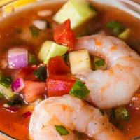 Shrimp Cocktail · Served with diced tomatoes, onions, jalapenos, and avocados.
