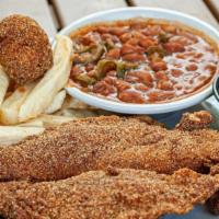Fried Catfish - Family Pack · Four fried catfish served with two large family sides and iced teas.