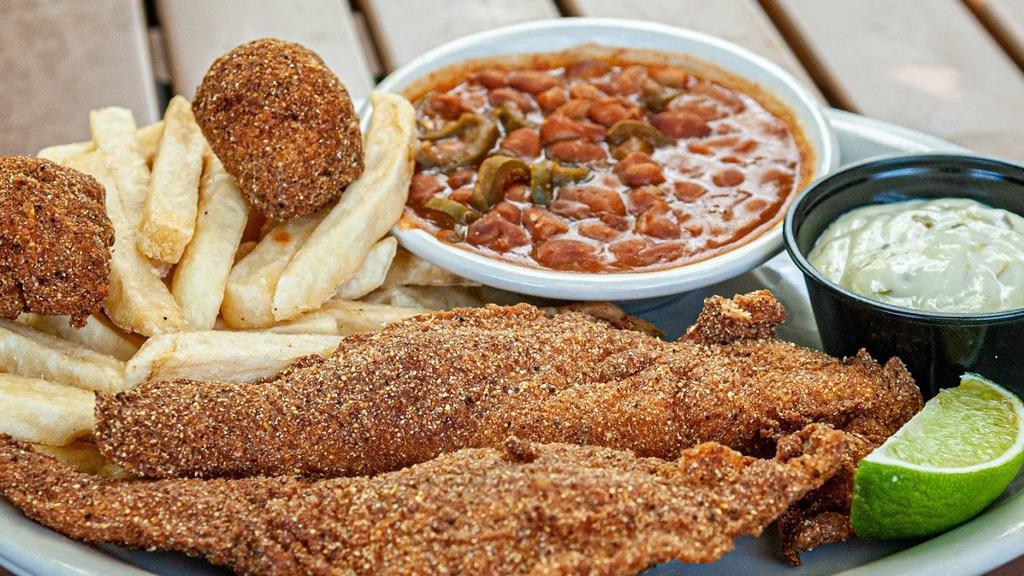 Fried Catfish - Family Pack · Four fried catfish served with two large family sides and iced teas.