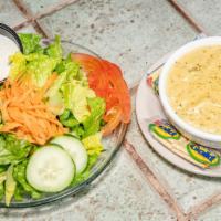 Soup & Salad · A bowl of soup and a dinner salad. Gluten free.