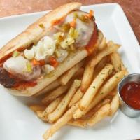 Impossible Meatball Sandwich · Impossible meatballs, tomato sauce, smoked Provolone cheese, housemade giardiniera, french r...