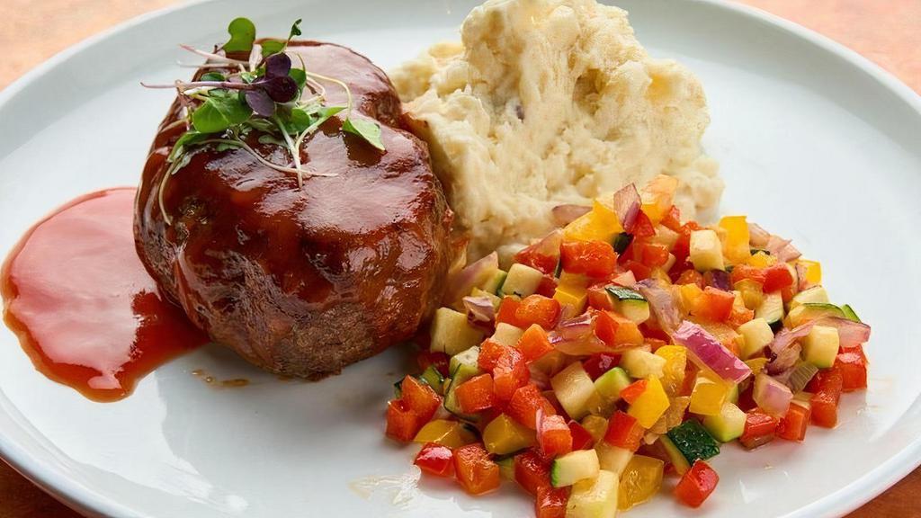 Meatloaf · Lowcountry meatloaf, ground beef, Italian sausage, mashed potato, succotash, IPA red-eye gravy.