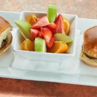 Mini Cheeseburgers · American cheese, brioche bun.. Choice of fries or fruit cup.