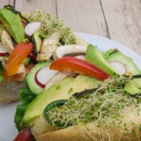 Vegetarian Garden · Grilled zucchini, avocado, alfalfa sprouts, cucumbers, carrots, radishes, lettuce, tomato, g...