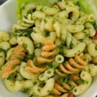 Homemade Pasta Salad · With garden rotini and elbow pasta, tossed in olive oil and fresh parsley and diced roasted ...