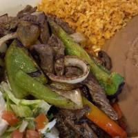 Lunch Fajita · Choice Of Beef or Chicken With Pico, Guacamole, Rice, Beans, Sour Cream, And Corn Or Flour T...