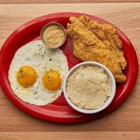 Catfish & Grits · 2 southern-style catfish grits & gravy 2 eggs texas toast