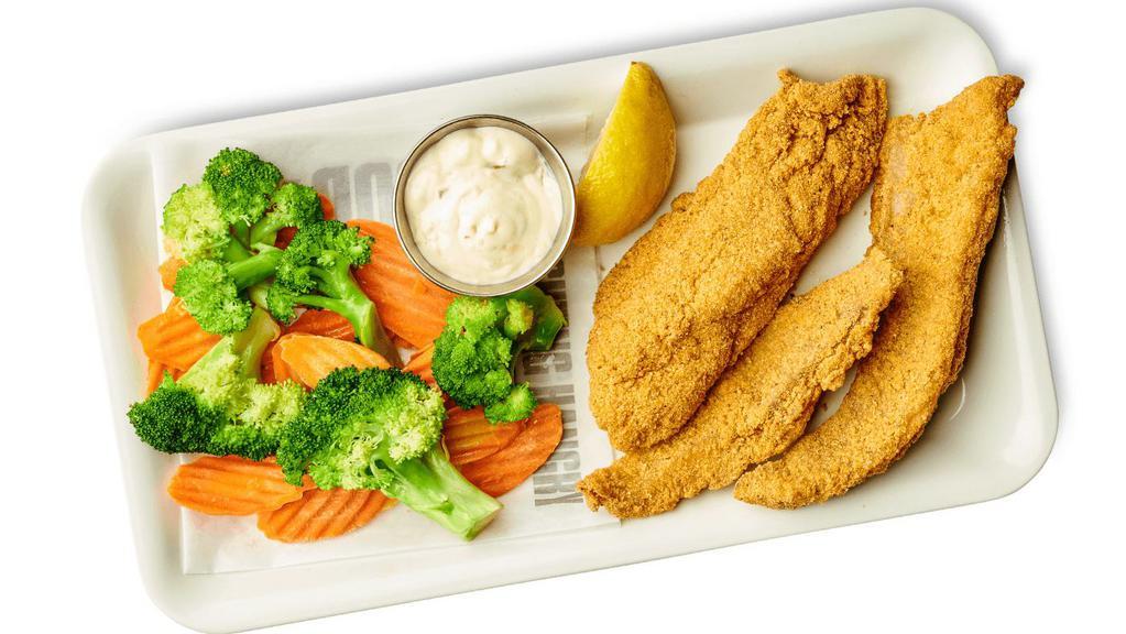 Fresh Fried Catfish · Cornmeal Breaded Catfish Filets served with Tarter Sauce and One Side