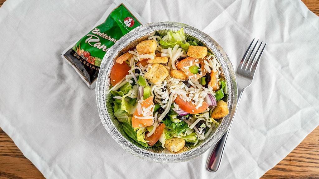 Garden Salad · Lettuce bell peppers onions black olives mushrooms fresh tomatoes and mozzarella cheese. choice of ranch or italian dressing with any salad.